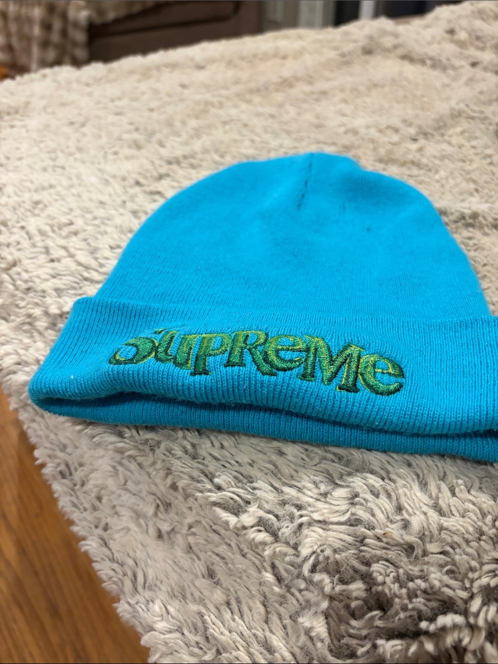 Supreme Beanie Mens OS Blue Good Embroidered Logo Knit Hat